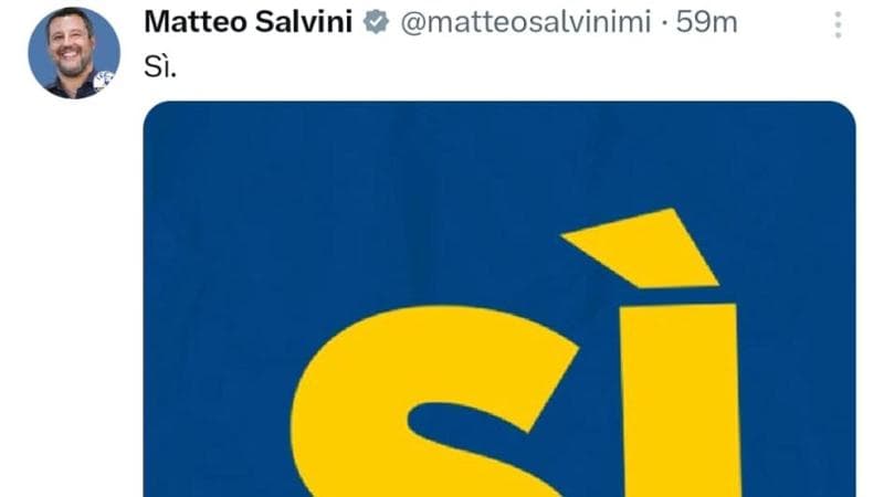 Salvini infrange il divieto di silenzio elettorale e condivide su X un messaggio con la parola “Sì” 2
