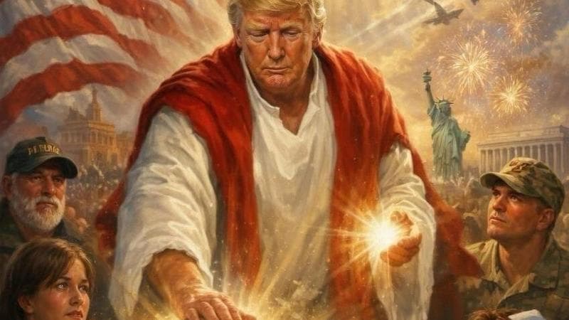 Trump ritratto come figura divina tra i suoi sostenitori: l'immagine generata dall'IA condivisa dal presidente statunitense sui social media. 2