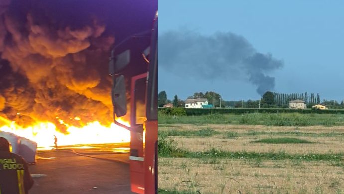 Fiamme presso la Eco.Ge.Ri. di Finale Emilia, colonna di fumo visibile anche nel Ferrarese. 1