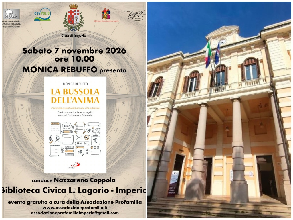 Imperia: sabato 7 novembre in biblioteca la presentazione di “La Bussola dell’Anima” di Monica Rebuffo Imperia, sabato presentazione di “La Bussola dell’Anima” di Monica Rebuffo 1